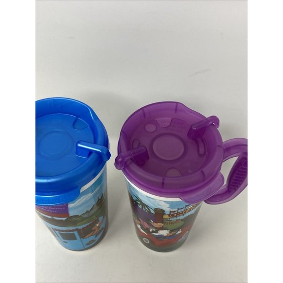 Set 2 Disney World Rapid Fill Refillable Whirley Travel Mugs Cups Purple Blue - Picture 3 of 6